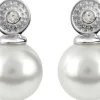 Jacques Lemans Ear Stad Sterling Silver With White Topaz And Fresh Water Pe> Earrings