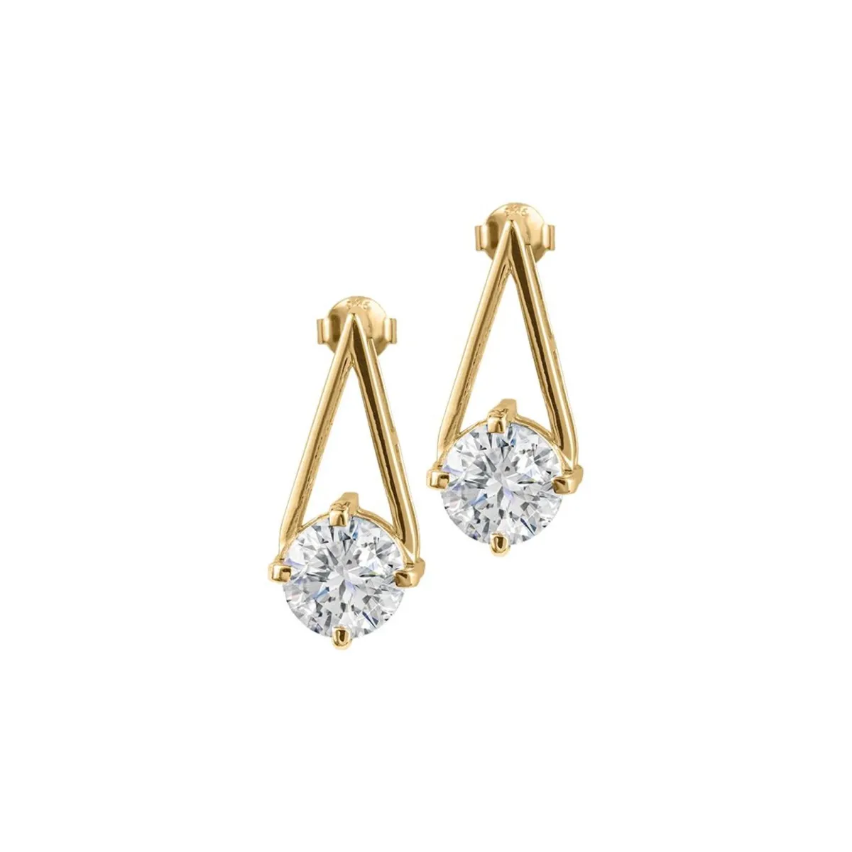 Jacques Lemans Ear Stud Sterling Silver Gold-Plated With White Topaz> Earrings