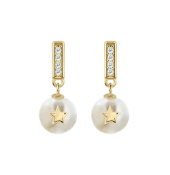 Jacques Lemans Ear Stud Sterling Silver Gold-Plated With Topaz & Pearl> Earrings