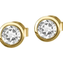 Jacques Lemans Ear Stud Sterling Silver Gold-Plated With White Topaz> Earrings