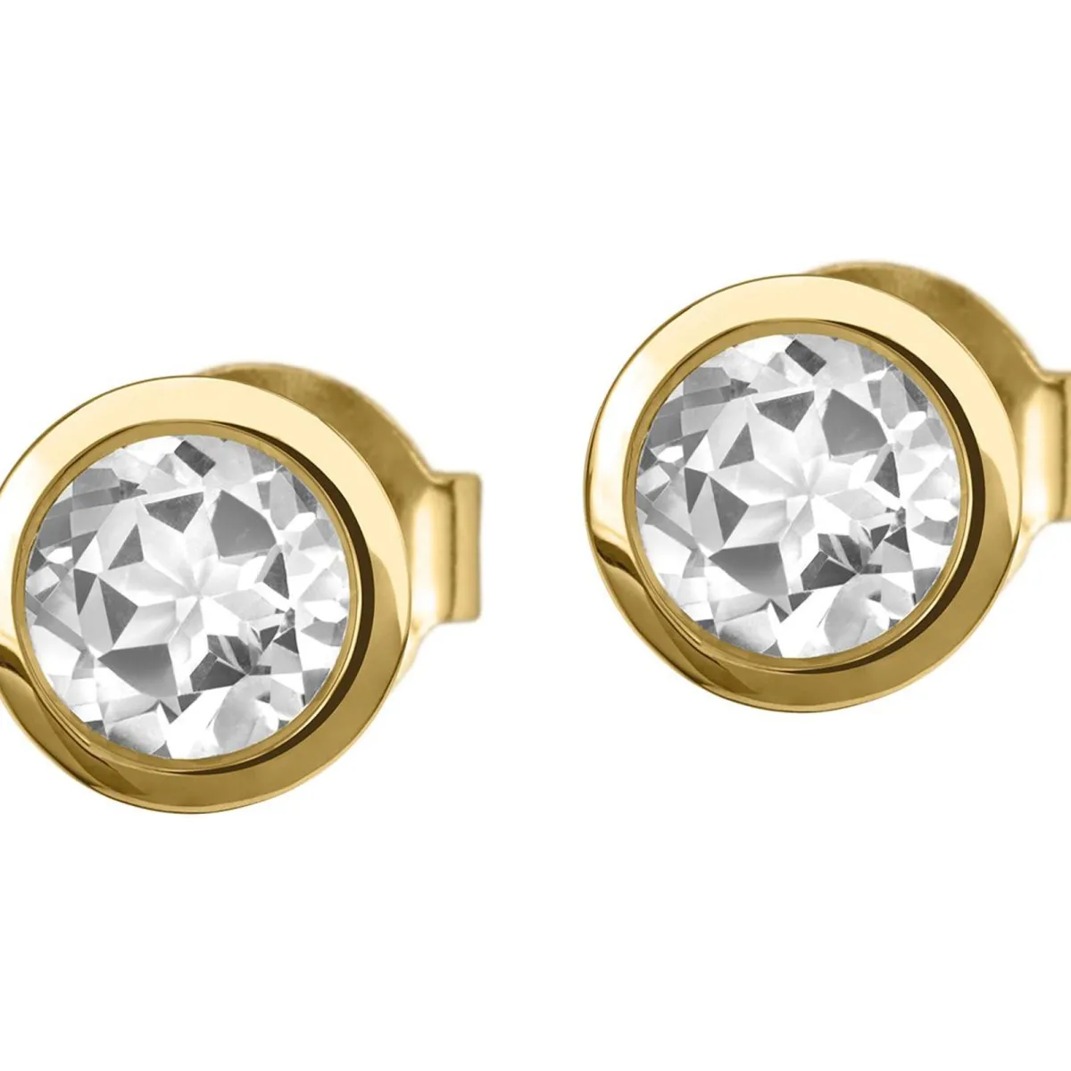Jacques Lemans Ear Stud Sterling Silver Gold-Plated With White Topaz> Earrings