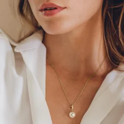 Jacques Lemans Necklace Sterling Silver Gold-Plated With Topaz & Pearl> Necklaces